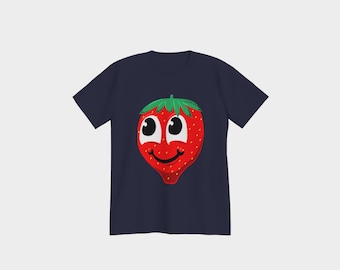 Cartoon Erdbeere T-Shirt, Rundhalsausschnitt aus weicher Baumwolle, Unisex Relaxed Fit