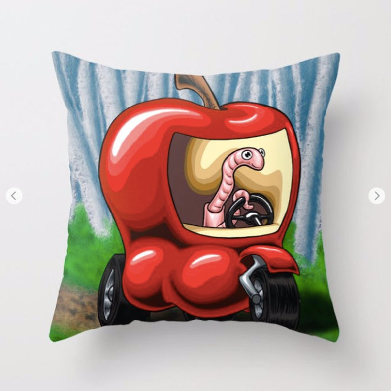 Worm Driving Apple Car Throw Pillow Kids Bedroom Cartoon Etsy