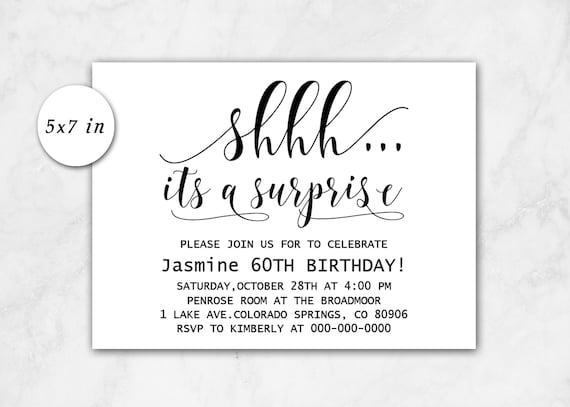 Surprise Party Invitation Template Shhh It S A Surprise Etsy