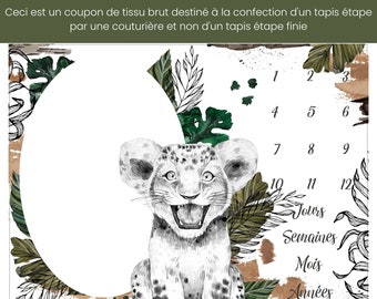 Coupon Tissu 100% Coton Oeko-Tex avec Motif Lion Savane en Panneaux pour la Création d'un Tapis Étape ou d'un Tapis Photo de 75x100cm