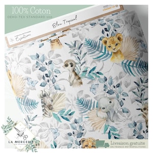 Tessuto al metro Tropic Blue Certificato Oeko-Tex - Creazione per bambini - La Mercerie des Princesses - Cotone, Jersey, French Terry, Impermeabile