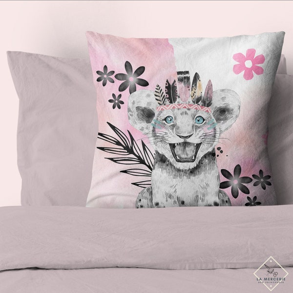 Coupon de tissu Savane Lion Rose & Noir pour coussin, gigoteuse, tapis d'éveil 100% coton premium Oeko-Tex