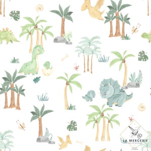 Tessuto al metro Piccoli Dinosauri Certificato Oeko-Tex- Creazione per bambini - La Mercerie des Princesses- Cotone, Jersey, French Terry, Impermeabile