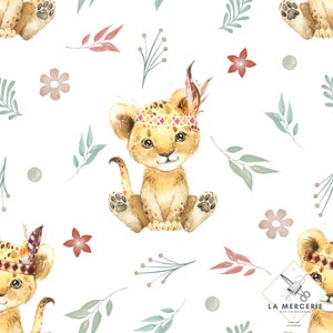 Tessuto al metro Cuccioli di leone con piume al metro Certificato Oeko-Tex - Creazione di La Mercerie des Princesses - Cotone, Jersey, French Terry, Impermeabile