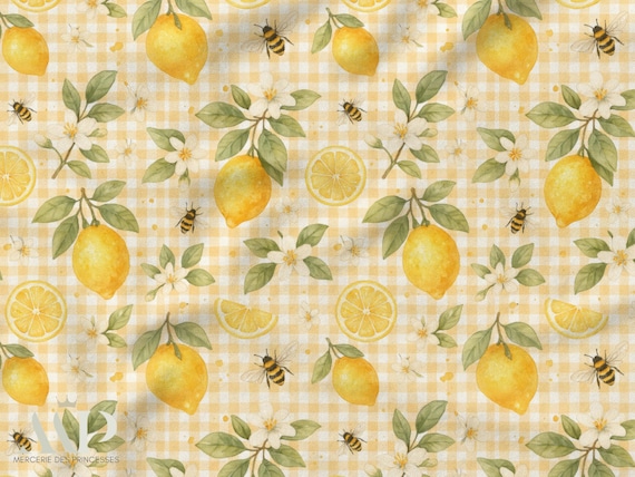 Tissu au mètre Citron, Fleurs de Citronniers, Certifié Oeko-Tex - Mercerie des Princesses- 11 matières disponibles