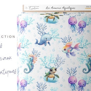 Tissu au mètre Animaux Aquatiques Certifié Oeko-Tex Création enfant La Mercerie des Princesses Coton, Jersey, French Terry, Imperméable image 2