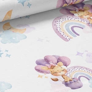 Tissu Coton Jolie Girafe de la Mercerie des Princesses Idéal pour une Création mixte Enfant et Bébé thème Ballons, nuage et Arc en ciel image 1