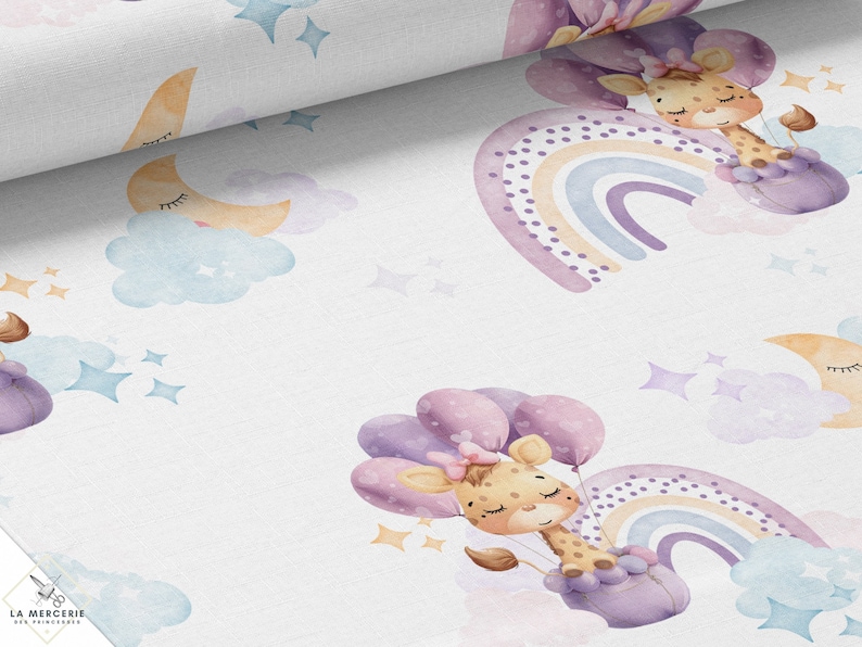 Tissu Coton Jolie Girafe de la Mercerie des Princesses Idéal pour une Création mixte Enfant et Bébé thème Ballons, nuage et Arc en ciel image 1