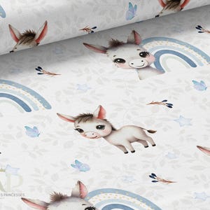 Tessuto al metro Asinello Blu di Mercerie des Princesses - Ideale per la creazione di bambini Cotone, Jersey, French Terry, Impermeabile