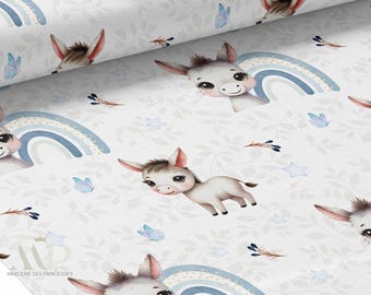 Tissu au mètre Petite Ane Bleu de la Mercerie des Princesses- Idéal pour Création Enfant 11 matières disponibles