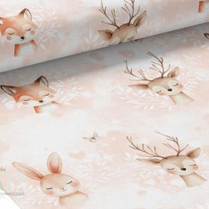 Tessuto al metro Poetic Forest Pink Certificato Oeko-Tex - La Mercerie des Princesses - Cotone, Jersey, French Terry, Impermeabile