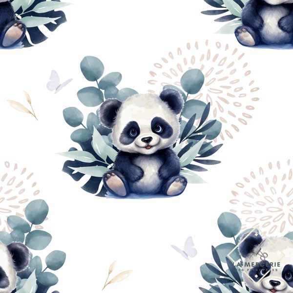 Tissu coton imprimé pour enfants Panda joyeux - Certifié Oeko-Tex®