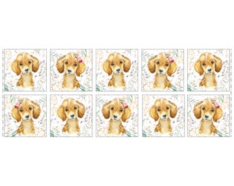 Coupon panels for making wipes, Brown puppy, 10 squares of 12x12 cm 100% cotton Oeko-Tex