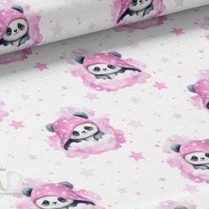 Tessuto al metro Panda tra le nuvole Rosa della Mercerie des Princesses - Ideale per la creazione di bambini Cotone, Jersey, French Terry, Impermeabile