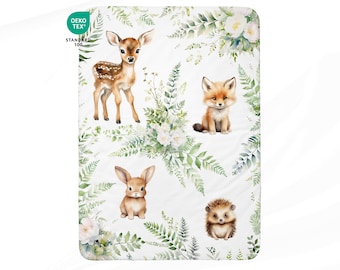 Restant katoenen stof van Forest Wonders, vos, hert, voor deken Oeko-Tex - Ideaal voor het maken van een babydeken