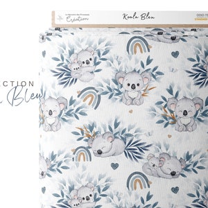 Tissu Coton Koala Bleu de la Mercerie des Princesses Idéal pour une Création mixte Enfant et Bébé thème Koala Bleu et arc en ciel image 2