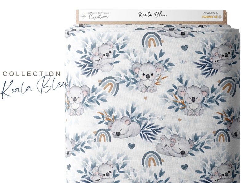 Tissu Coton Koala Bleu de la Mercerie des Princesses Idéal pour une Création mixte Enfant et Bébé thème Koala Bleu et arc en ciel image 2