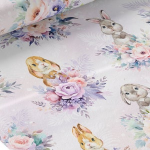 Tessuto al metro Fiori e Conigli Certificato Oeko-Tex - La Mercerie des Princesses - Cotone, Jersey, French Terry, Impermeabile