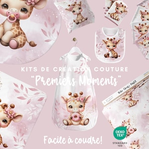 Kit di creazione fai da te "Baby Giraffe Pastel Old Pink" - Da cucire da soli: Coperta, Tappeto, Bavaglini, Salviette Accessori Cotone Oeko-Tex