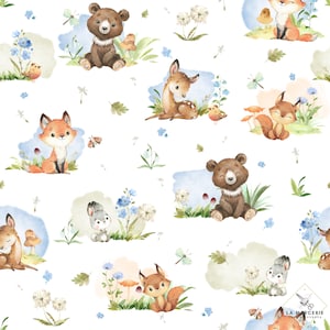 Fabric by the meter Woodland Animals Oeko-Tex Certified- Children's creation - La Mercerie des Princesses- Cotton, Jersey, French Terry, Waterproof