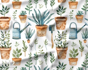 Gardening Fabric, Gardening Fabric, Botanical Fabric, Watercolor Plants Fabric, Oeko Tex Cotton, Sewing Fabric, Home Decor Fabric