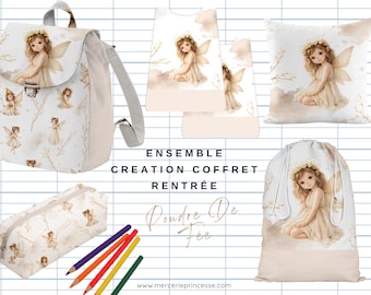 Fairy Dust Back-to-School Set: backpack, pouches, cushions, bibs, pencil case - Oeko-Tex® cotton