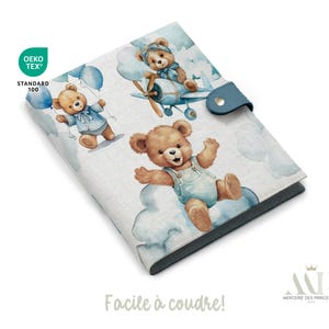 Patrón de cubierta de registro médico para panel de costura - Patrón de osito de peluche en el aire - Tela para creación de nacimientos