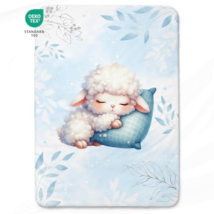 Buono sconto per coperta in tessuto di cotone blu pastello Baby Sheep 75x100cm Oeko-Tex - Ideale per realizzare una coperta mista per neonati
