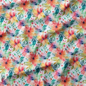 Tessuto al metro Piccoli Fiori Acquerello Certificato Oeko-Tex - Creation La Mercerie des Princesses - Cotone, Jersey, French Terry, Impermeabile