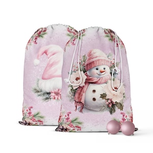 Panneaux pour création d'un Pochon de Noël  Bonhomme de Neige et Bonnet 100% coton premium Oeko-Tex