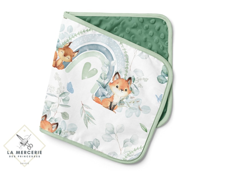 Tissu Coton Renard Eucalyptus de la Mercerie des Princesses Idéal pour une Création mixte Enfant et Bébé thème Renard vert d'eau eucalyptus image 5