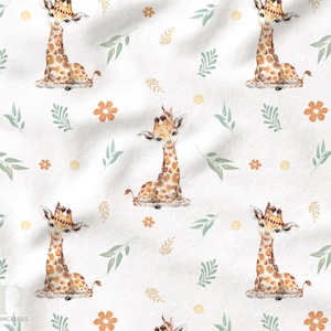 Tessuto al metro Giraffa con piume certificato Oeko-Tex - Creazione per bambini - La Mercerie des Princesses - Cotone, Jersey, French Terry, Impermeabile