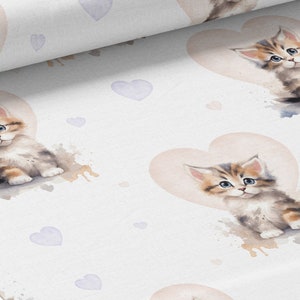 Tessuto al metro Cute Kitty Certificato Oeko-Tex- Creazione per bambini - La Mercerie des Princesses- Cotone, Jersey, French Terry, Impermeabile