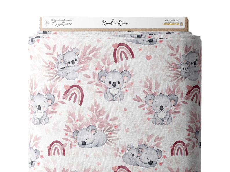 Tissu au mètre Koala Rose Certifié Oeko-Tex Création pour enfant La Mercerie des Princesses Coton, Jersey, French Terry, Imperméable image 3