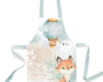 Panneau pour création d'un tablier de cuisine Lovely Fox Céladon taille 2-5 ans  100% coton premium Oeko-Tex