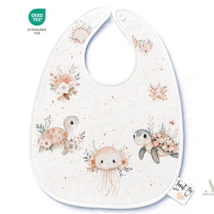Panneau bavoir Tortue & méduse Bavoir bébé 3 à 12 mois 30x25cm Tissu coton Oeko Tex Mercerie des Princesses