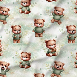 Coupon De Toile Coton Vintage - Motif Oursons Matelots - 1,35m X 45cm - Pour Enfants