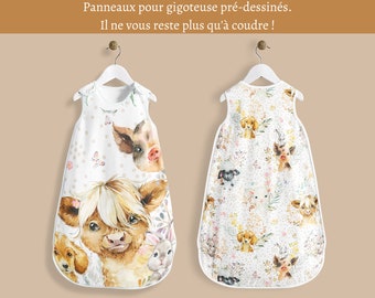 Gutschein für das Feld „Farm Animals“ für die Herstellung eines Schlafsacks, Öko-Tex-Schlafsack für ein Baby zwischen 50 und 80 cm