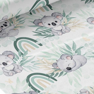 Tissu Coton Koala Vert d'eau de la Mercerie des Princesses Idéal pour une Création mixte Enfant et Bébé thème Koala vert d'eau, eucalyptus image 1