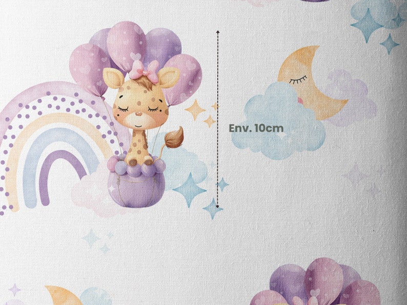 Tissu Coton Jolie Girafe de la Mercerie des Princesses Idéal pour une Création mixte Enfant et Bébé thème Ballons, nuage et Arc en ciel image 4