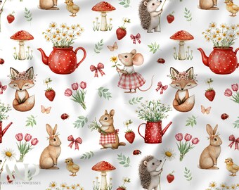 Spring Fairy Fabric, Tissu Fée Printemps, Fairy Nursery Fabric, Aquarelle Nature Douce, Oeko Tex Cotton, Kids Fabric, Baby Sewing Fabric