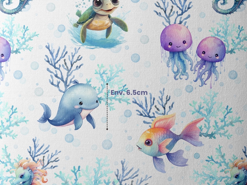 Tissu au mètre Animaux Aquatiques Certifié Oeko-Tex Création enfant La Mercerie des Princesses Coton, Jersey, French Terry, Imperméable image 3