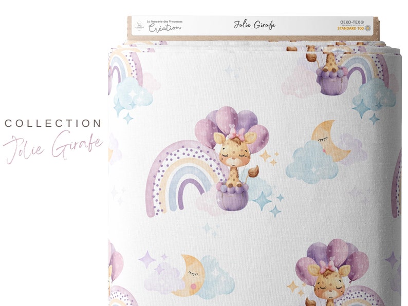 Tissu Coton Jolie Girafe de la Mercerie des Princesses Idéal pour une Création mixte Enfant et Bébé thème Ballons, nuage et Arc en ciel image 5