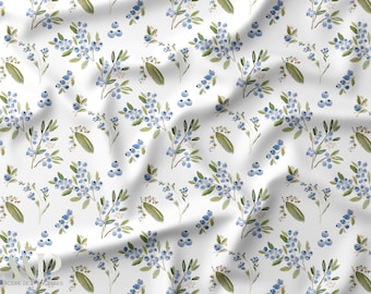 Blueberry Fabric, Tissu Myrtille Aquarelle, Fruit Cotton Fabric, Oeko Tex Cotton, Nursery Fabric, Dressmaking Fabric, Home Decor Fabric