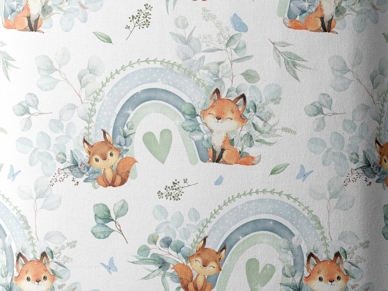 Tissu Coton Renard Eucalyptus de la Mercerie des Princesses Idéal pour une Création mixte Enfant et Bébé thème Renard vert d'eau eucalyptus image 3