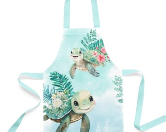 Panneau pour création d'un tablier de cuisine Tortue taille 2-5 ans  100% coton premium Oeko-Tex