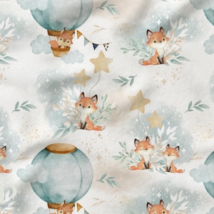 Tissu au mètre Lovely Fox céladon Certifié Oeko-Tex- Création enfant - La Mercerie des Princesses- Coton, Jersey, French Terry, Imperméable