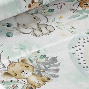 Fabric by the meter Safari Babies Green Oeko-Tex Certified Children's creation La Mercerie des Princesses Cotton, Jersey, French Terry, Waterproof image 1