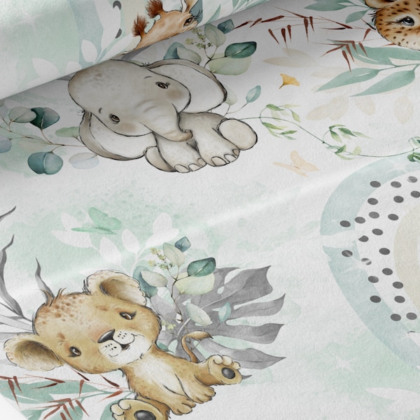 Tissu Coton Safari Babies Vert de la Mercerie des Princesses- Idéal pour une Création mixte Enfant et Bébé thème Panda Roux, eucalyptus