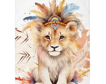 Coupon de Tissu coton Lion Boho pour couverture 75x100cm Oeko-Tex - Idéal pour réaliser une Couverture mixte bébé ou Enfant!